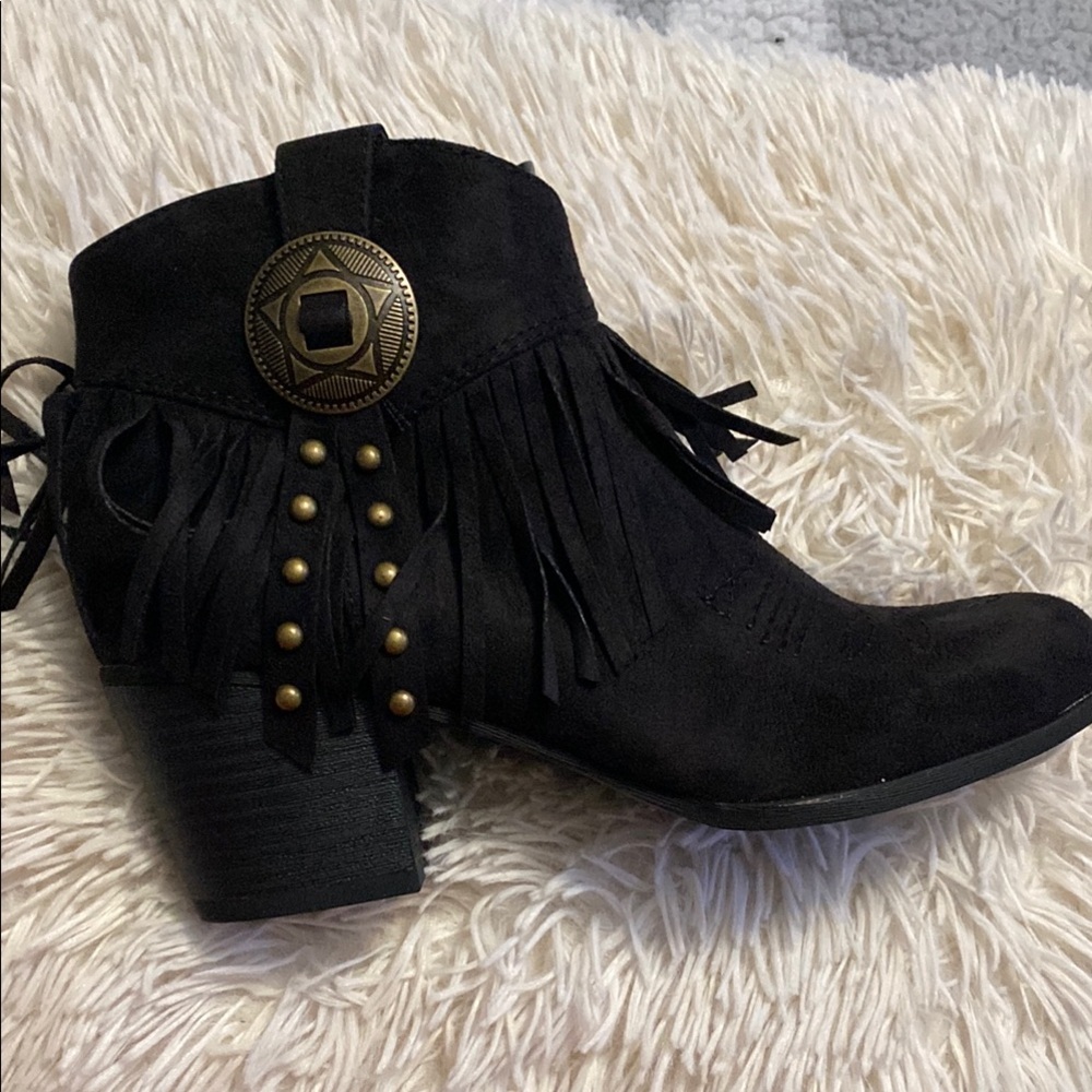 Fringe Black Ankle Boots
